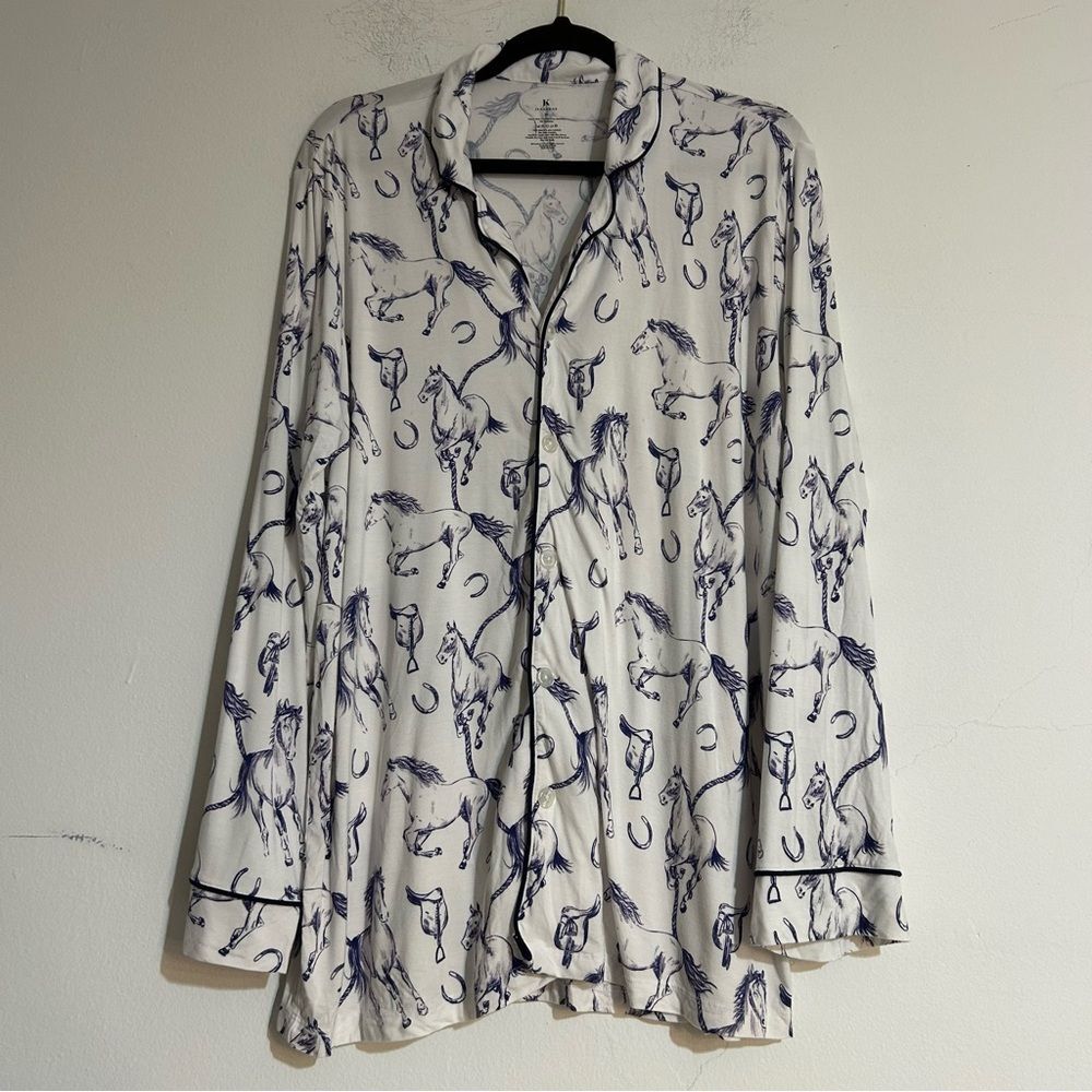 JessaKae Horse Print Bamboo Long Sleeve Button Down Pajama Top Sze XL Equestrian